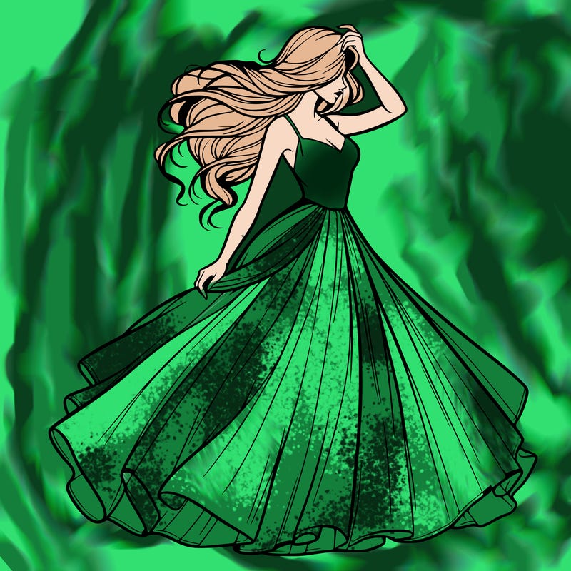 realistic woman with dress flowing in the wind
