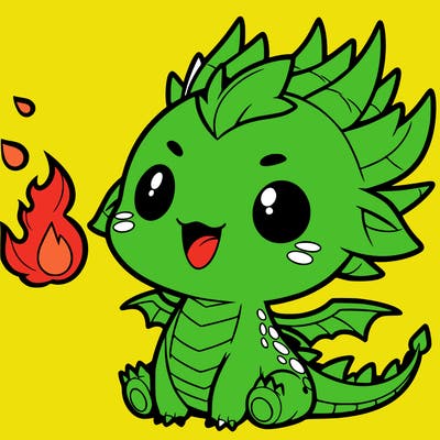 a cute dragon with fire out of mouth cute anime style