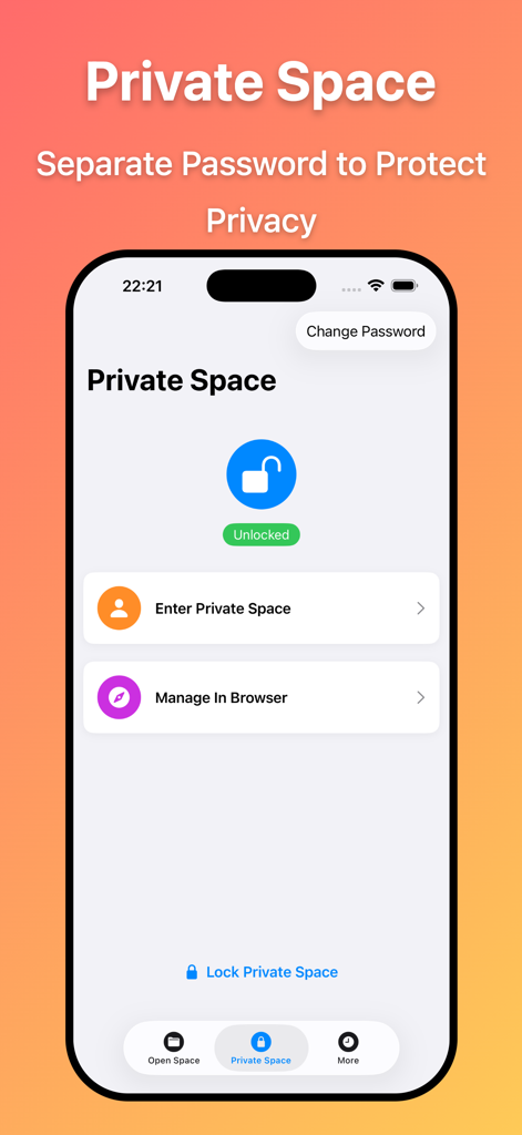 SafeFolder - File Manager - SafeFolder app screen showing Private Space interface with password protection