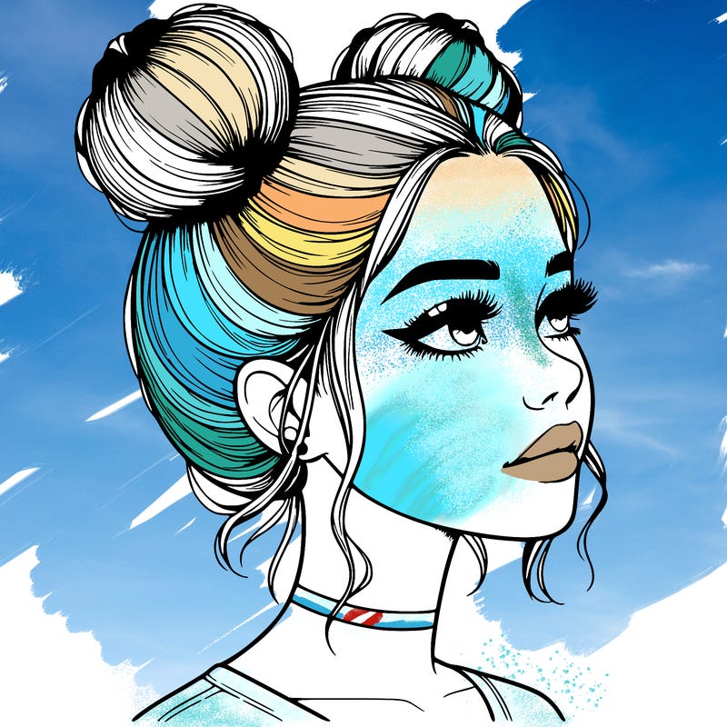 realistic girl with buns on the top of her head