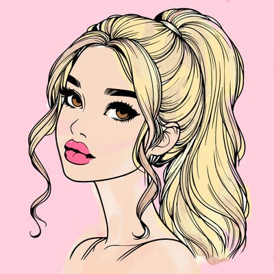 realistic girl with a ponytail on her hair and lips