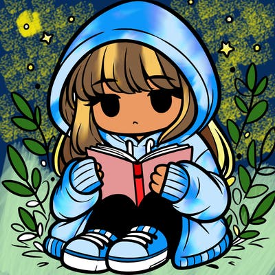 girl in oversized hoodie reading a book