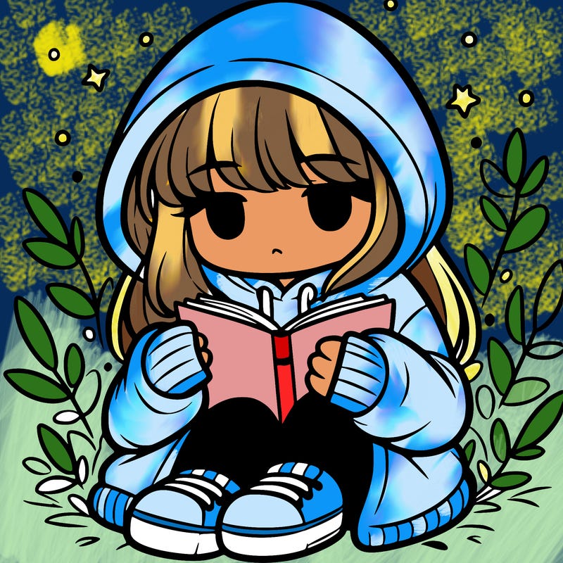 girl in oversized hoodie reading a book