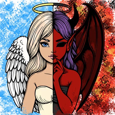 realistic angel half demon