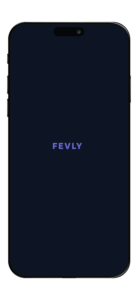 Fevly - Splash screen of the Fevly app displaying the brand name on a minimalist dark background