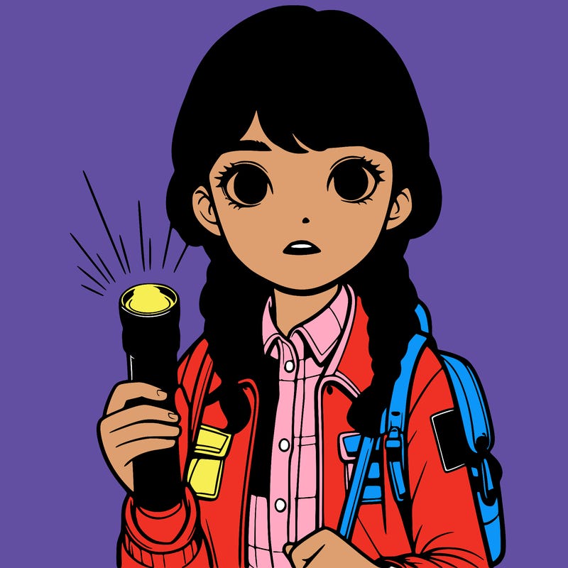 realistic girl with flashlight