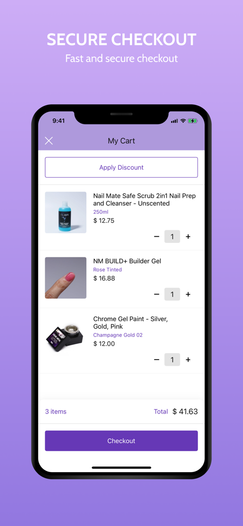 Glitter Planet - Glitter Planet app shopping cart and secure checkout screen