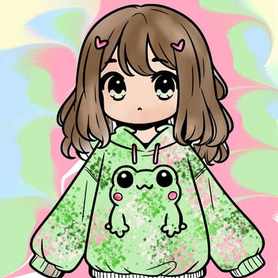 girl wearing frogging sweatshirt