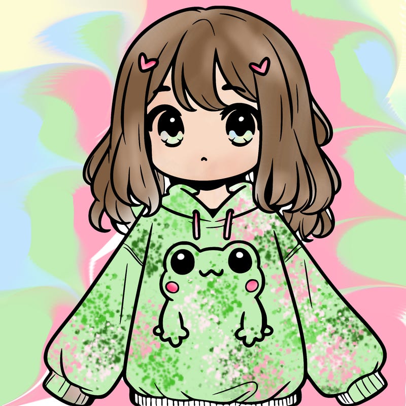 girl wearing frogging sweatshirt