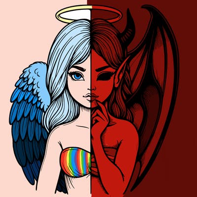 realistic angel half demon