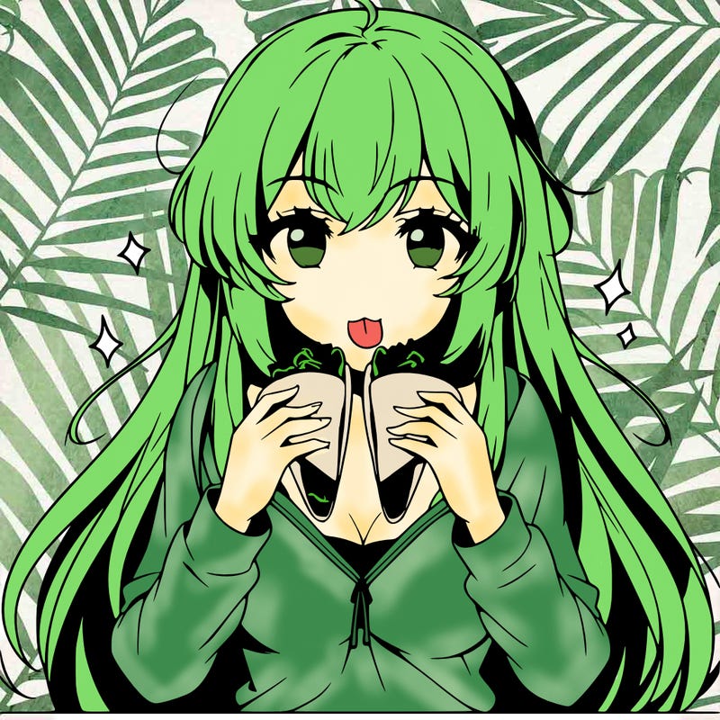 anime female eating tacos