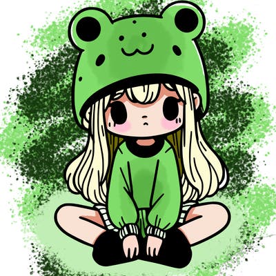 a girl wearing a frog hat and some frog socks