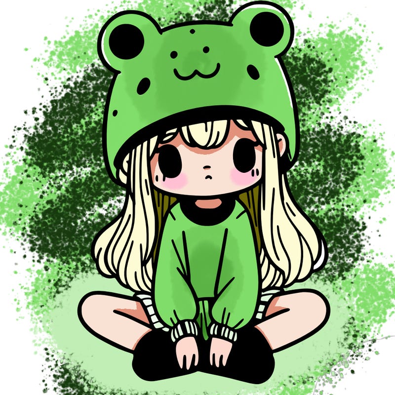 a girl wearing a frog hat and some frog socks