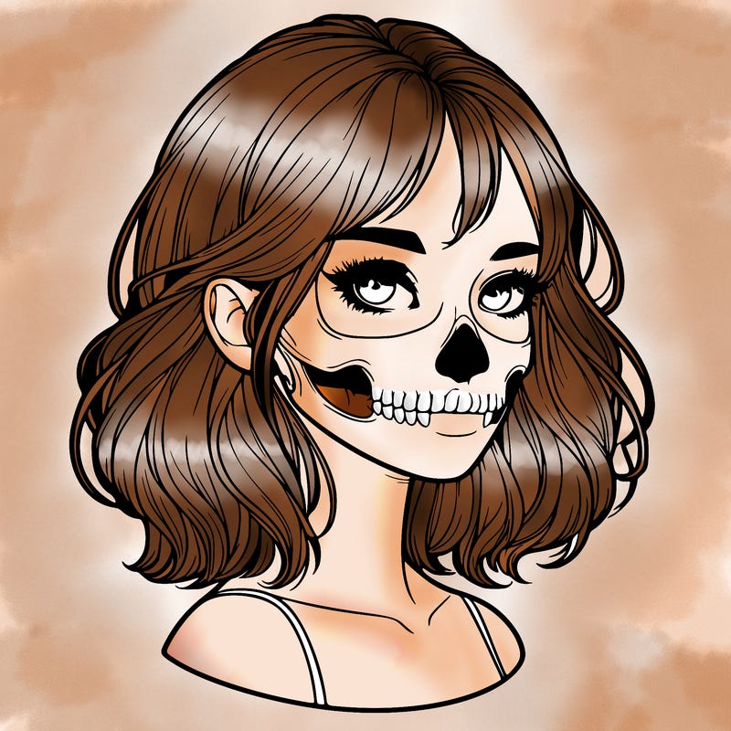 realistic girl with skull