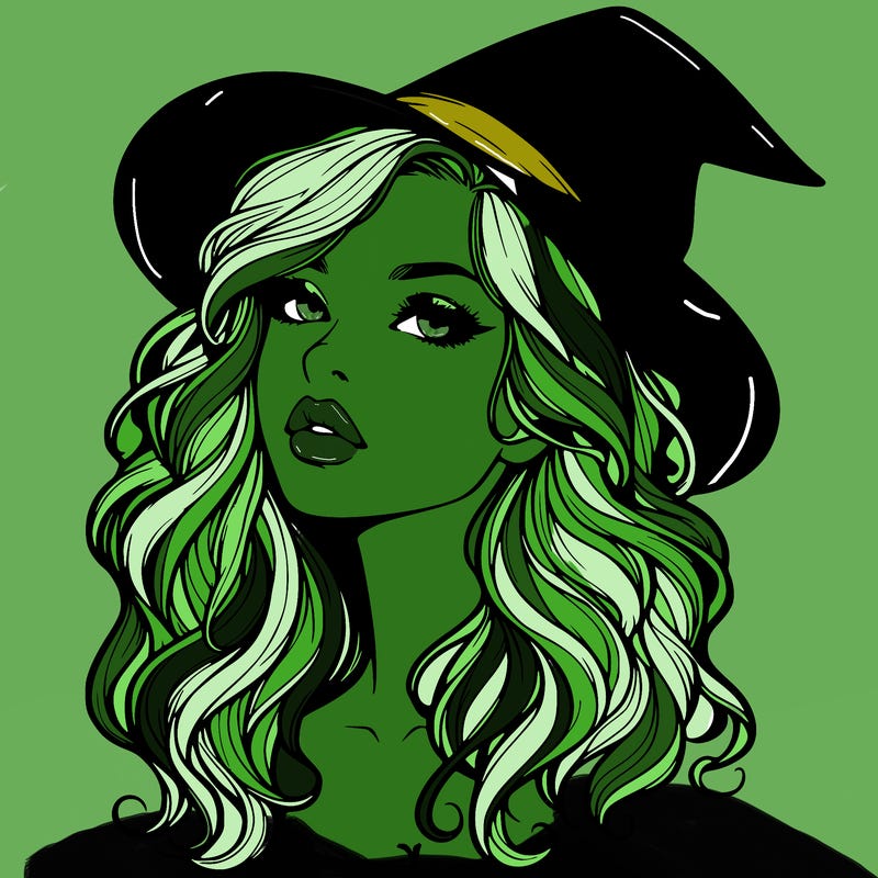 realistic witch girl with wavy hair and lips