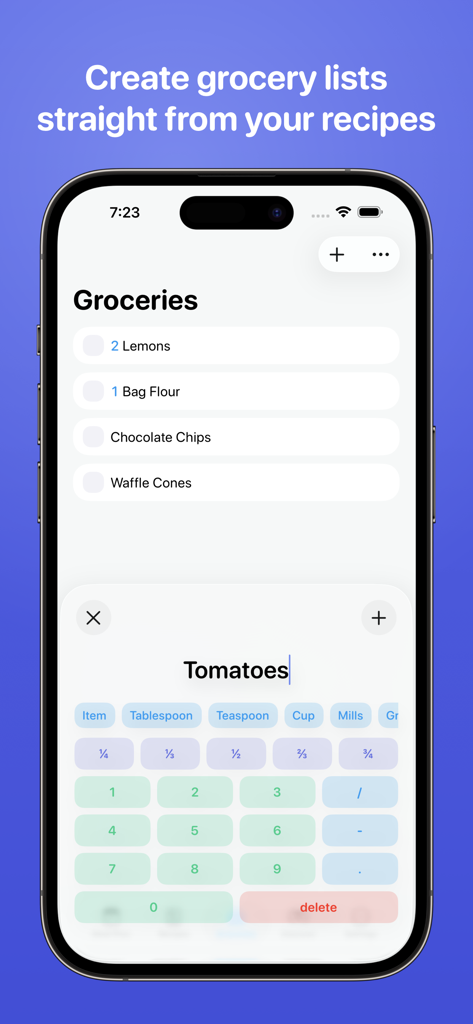 Crouton: Recipe Manager - Crouton app grocery list interface for adding recipe ingredients