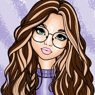 girl with long hair and freckles and glasses realistic