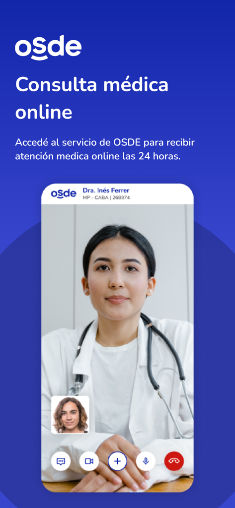 CMO (OSDE) - Smartphone screen displaying an OSDE online medical consultation video call with a doctor