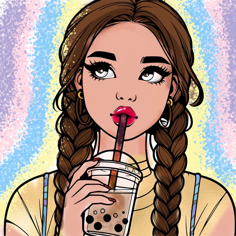 realistic girl with braided hair drinking boba