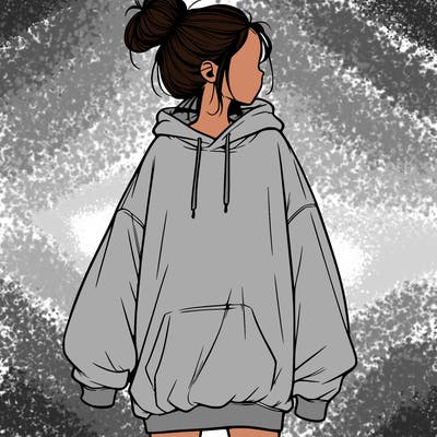 realistic girl with a oversized sweatshirt on and a bun
