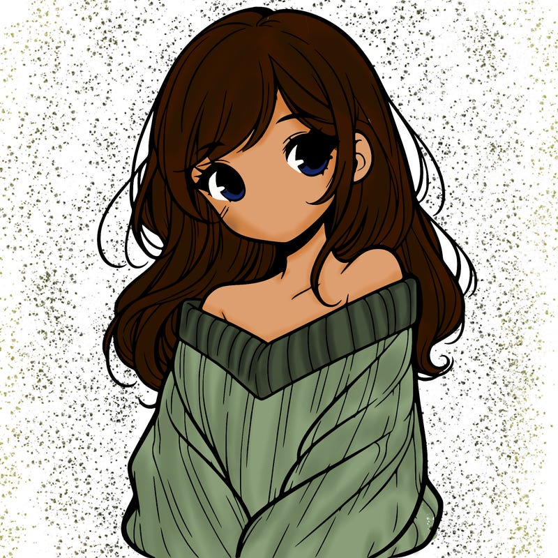 shy pretty girl wearing a sweater that is falling off one shoulder portrait