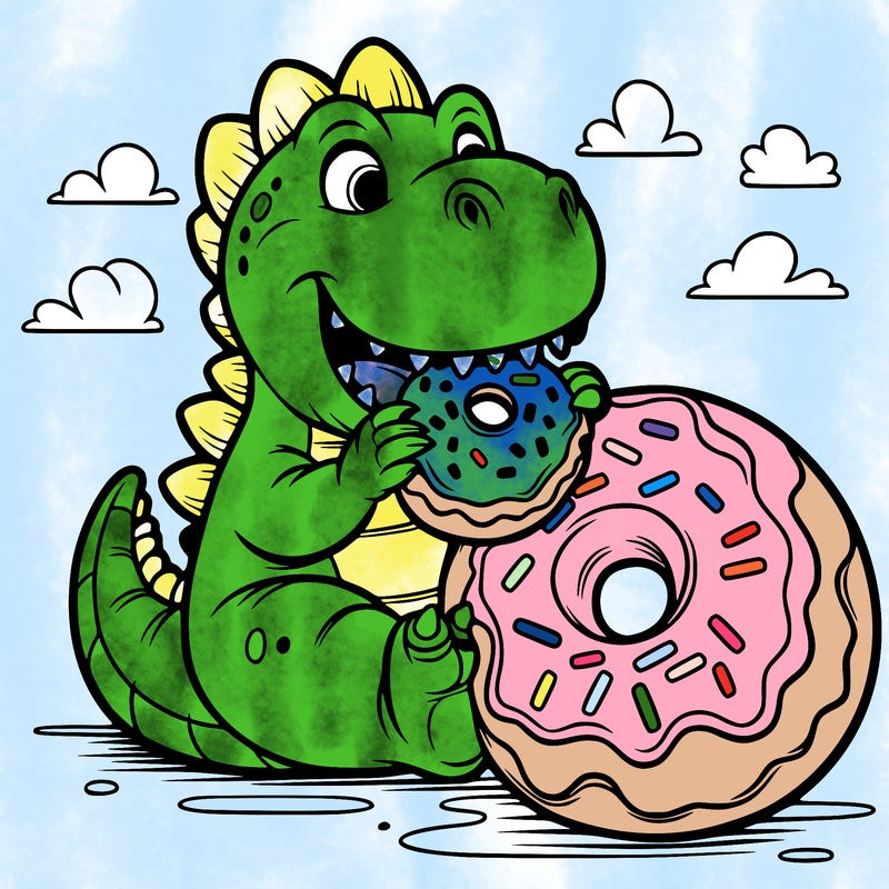 dinasour eating a donut