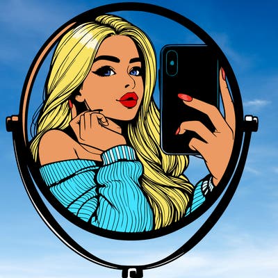 realistic girl taking mirror selfie beautiful