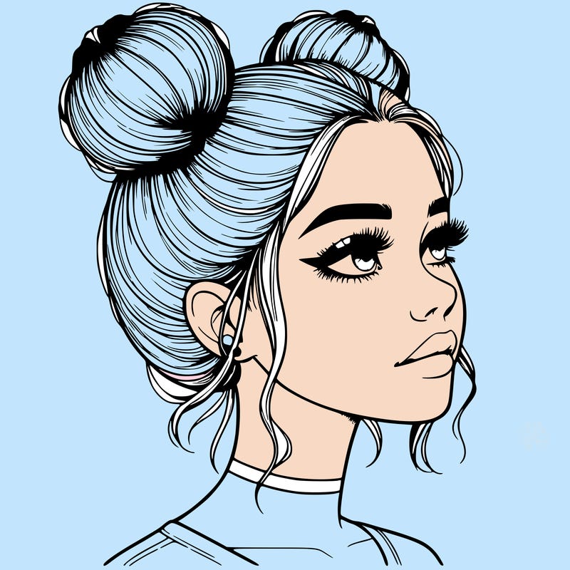 realistic girl with buns on the top of her head