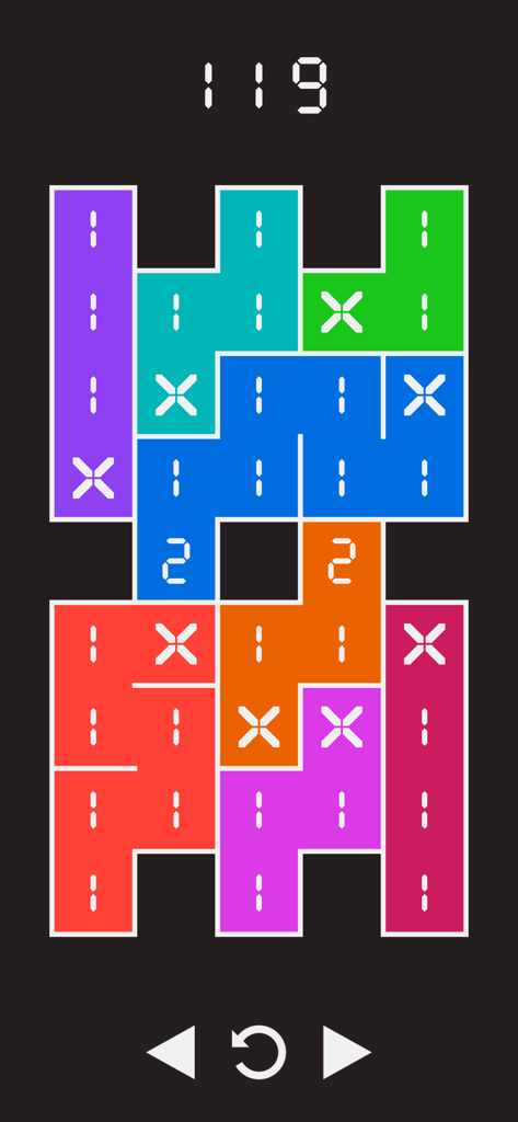 Cardinal Chains mobile puzzle game screenshot featuring a colorful grid of numbers on a dark background