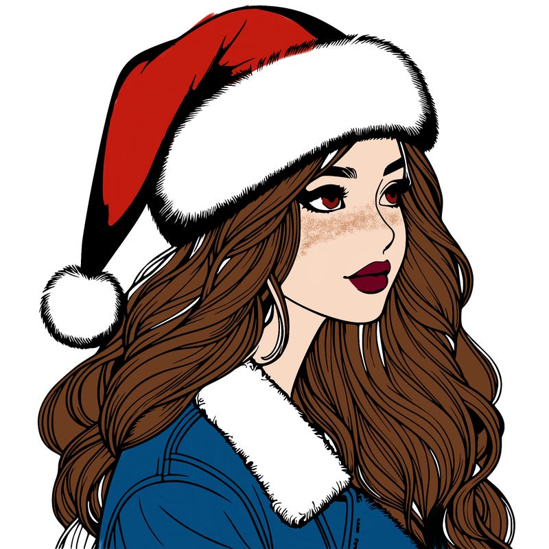 realistic girl in santa hat