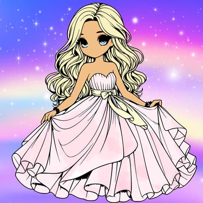 realistic girl in flowy silky prom dress