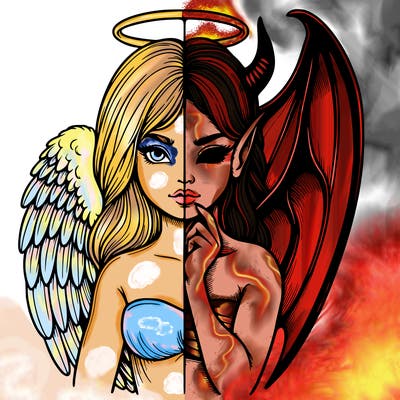 realistic angel half demon