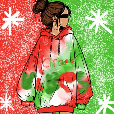 realistic girl with a oversized sweatshirt on and a bun