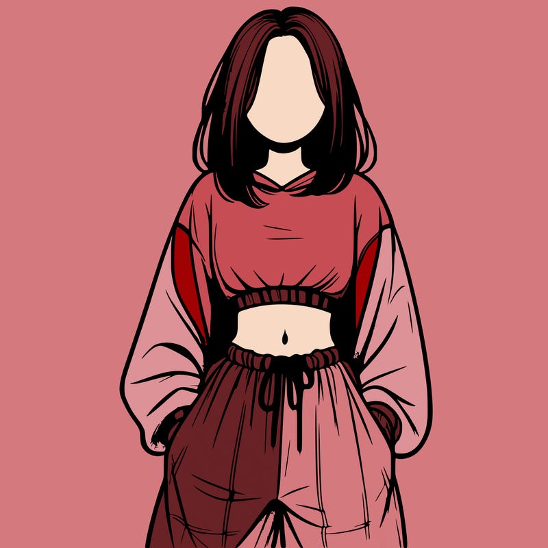 realistic girl faceless with baggy pants and a crop top