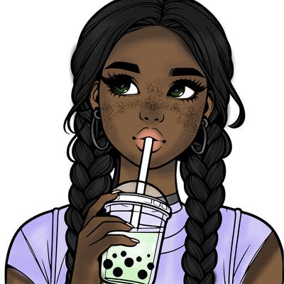 realistic girl with braided hair drinking boba