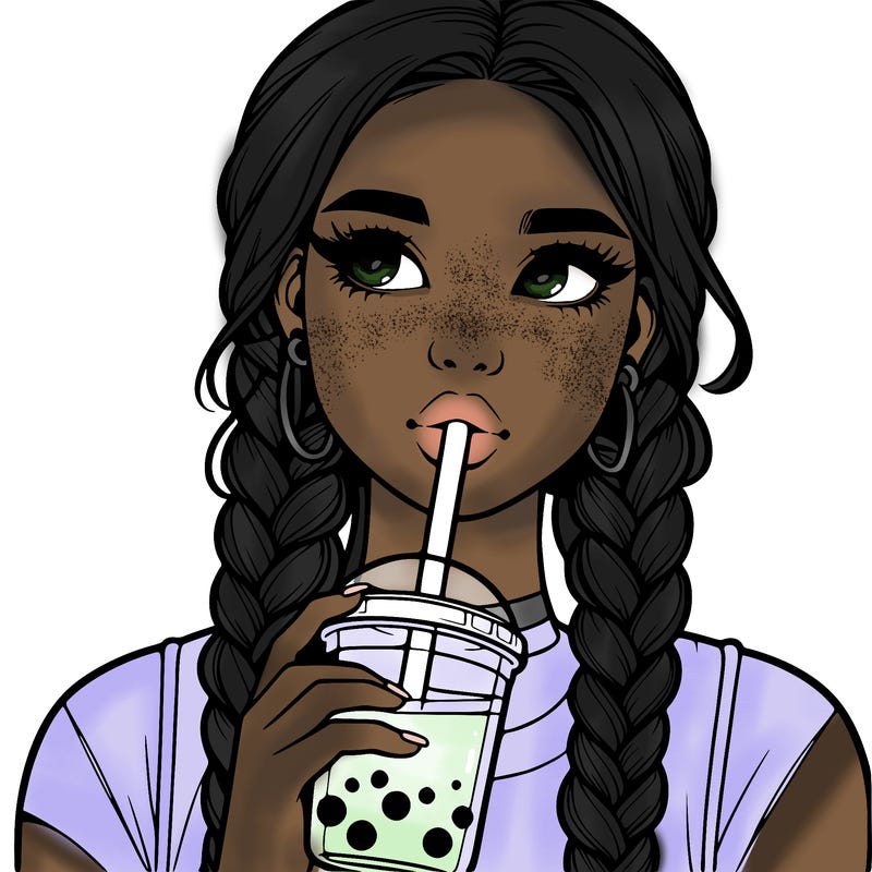 realistic girl with braided hair drinking boba