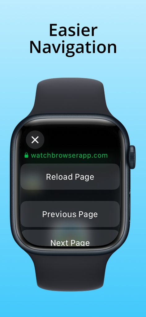 Watch Browser with Keyboard - Apple Watch browser navigation screen showing reload and page buttons
