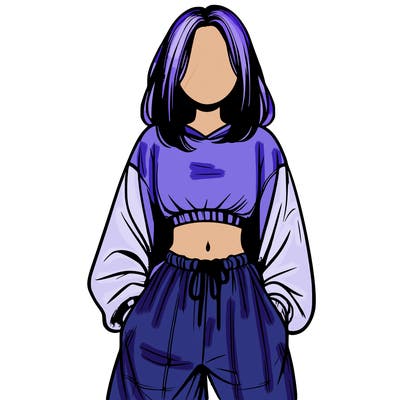realistic girl faceless with baggy pants and a crop top