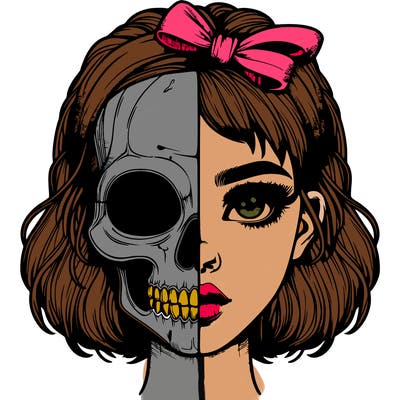 realistic girl with half skull mask