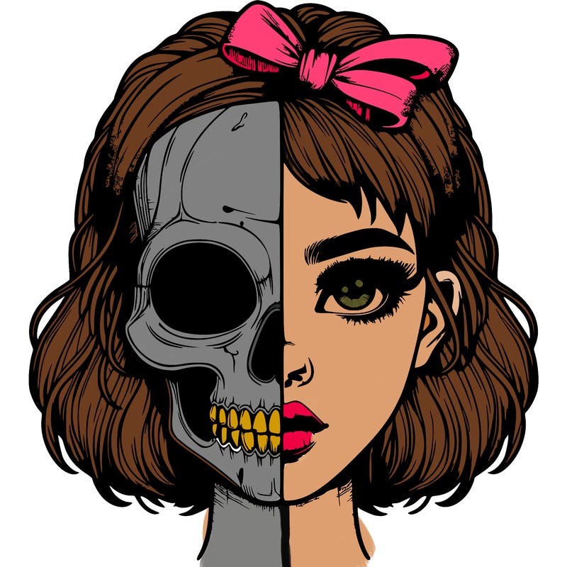 realistic girl with half skull mask