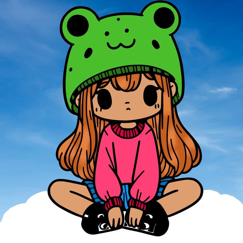 a girl wearing a frog hat and some frog socks