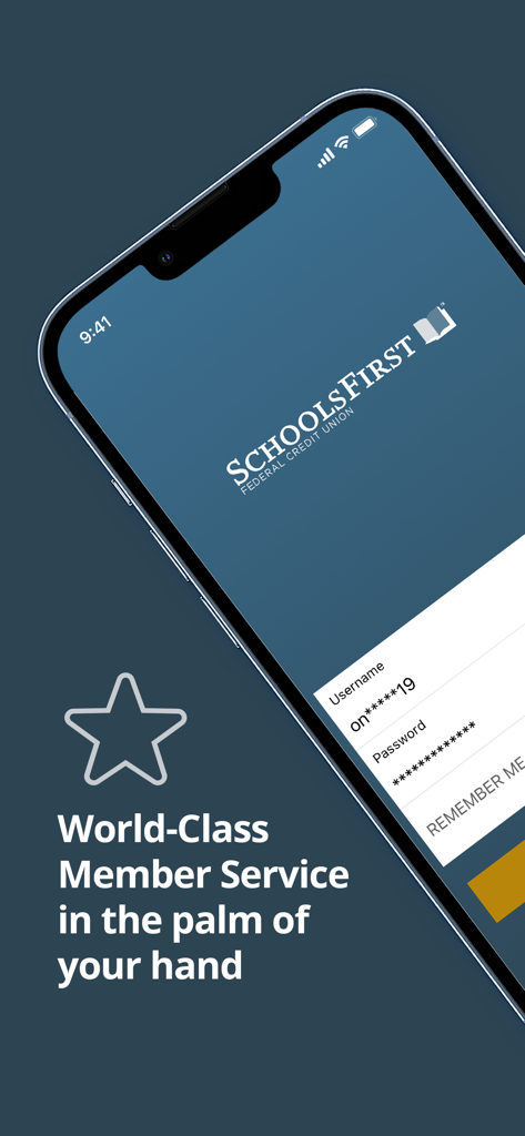 SchoolsFirst FCU Mobile - Écran de connexion de l'application SchoolsFirst FCU Mobile sur un smartphone