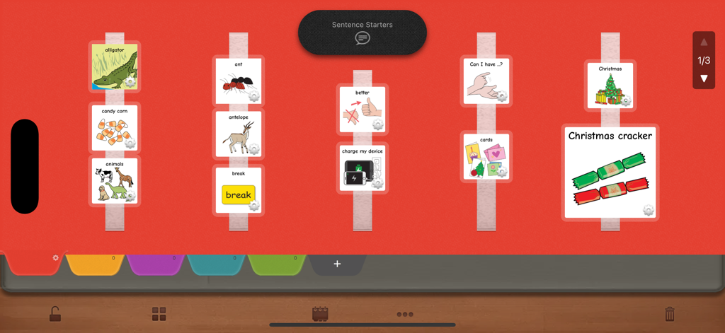 PECSTalk™ Lite - Interface of PECSTalk Lite app showing columns of picture icons for functional communication
