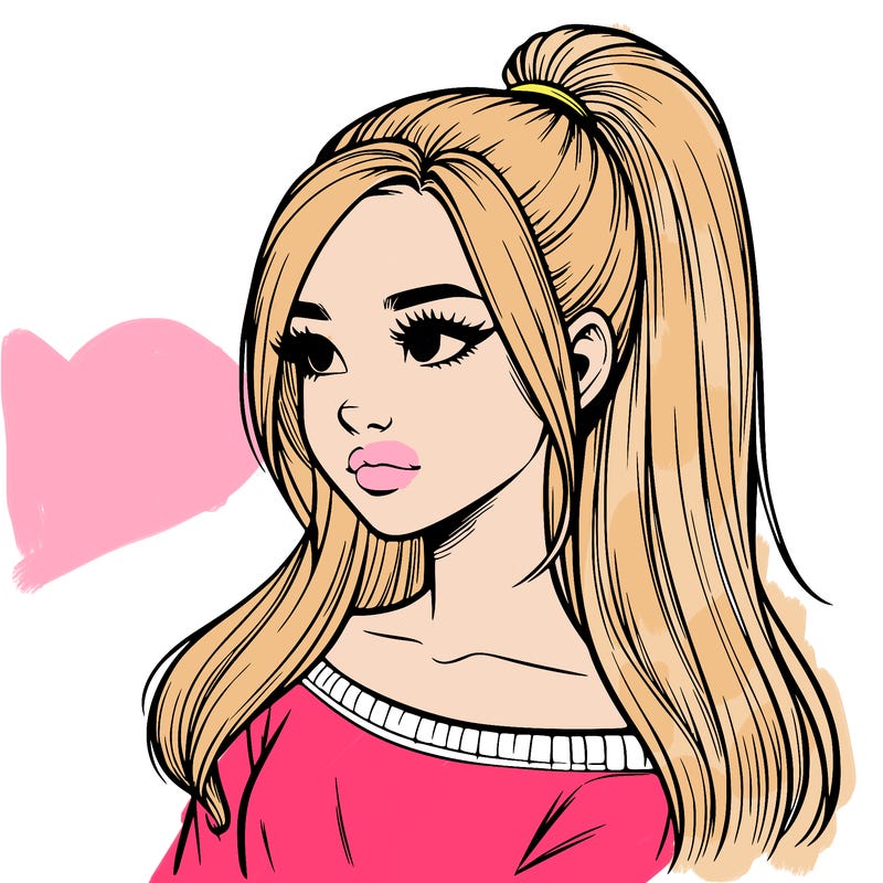 realistic girl with a high ponytail