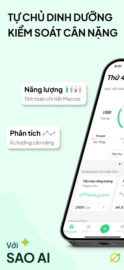Screenshot dell'app Eatsy che mostra il tracciamento nutrizionale, calcoli delle macro e analisi dell'andamento del peso in vietnamita