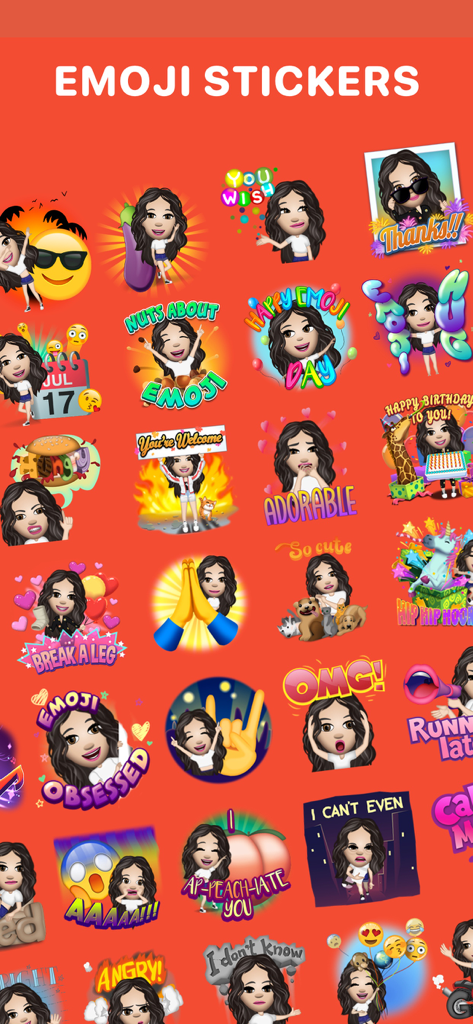 A collection of personalized 3D avatar stickers with various expressions and text captions