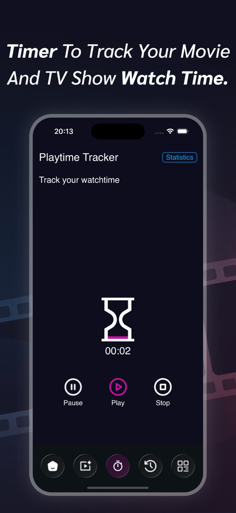 RAVE : Movies and TV shows - Pantalla de la aplicación RAVE que muestra el rastreador de tiempo de reproducción para el tiempo de visualización de películas y programas de TV