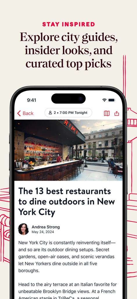 OpenTable - OpenTable app showing a curated city guide for outdoor dining restaurants in New York City