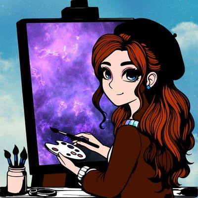 realistic girl artist painting a blank canvas