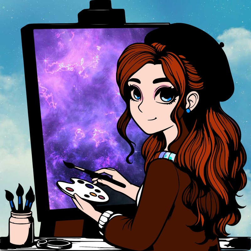 realistic girl artist painting a blank canvas